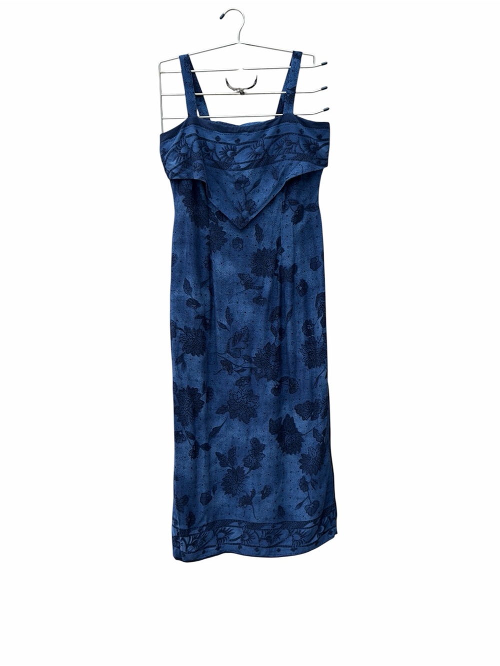 Sheri Martin Blue Floral Sundress- Zip and Tie Bandeau in back - Slit - summer-6